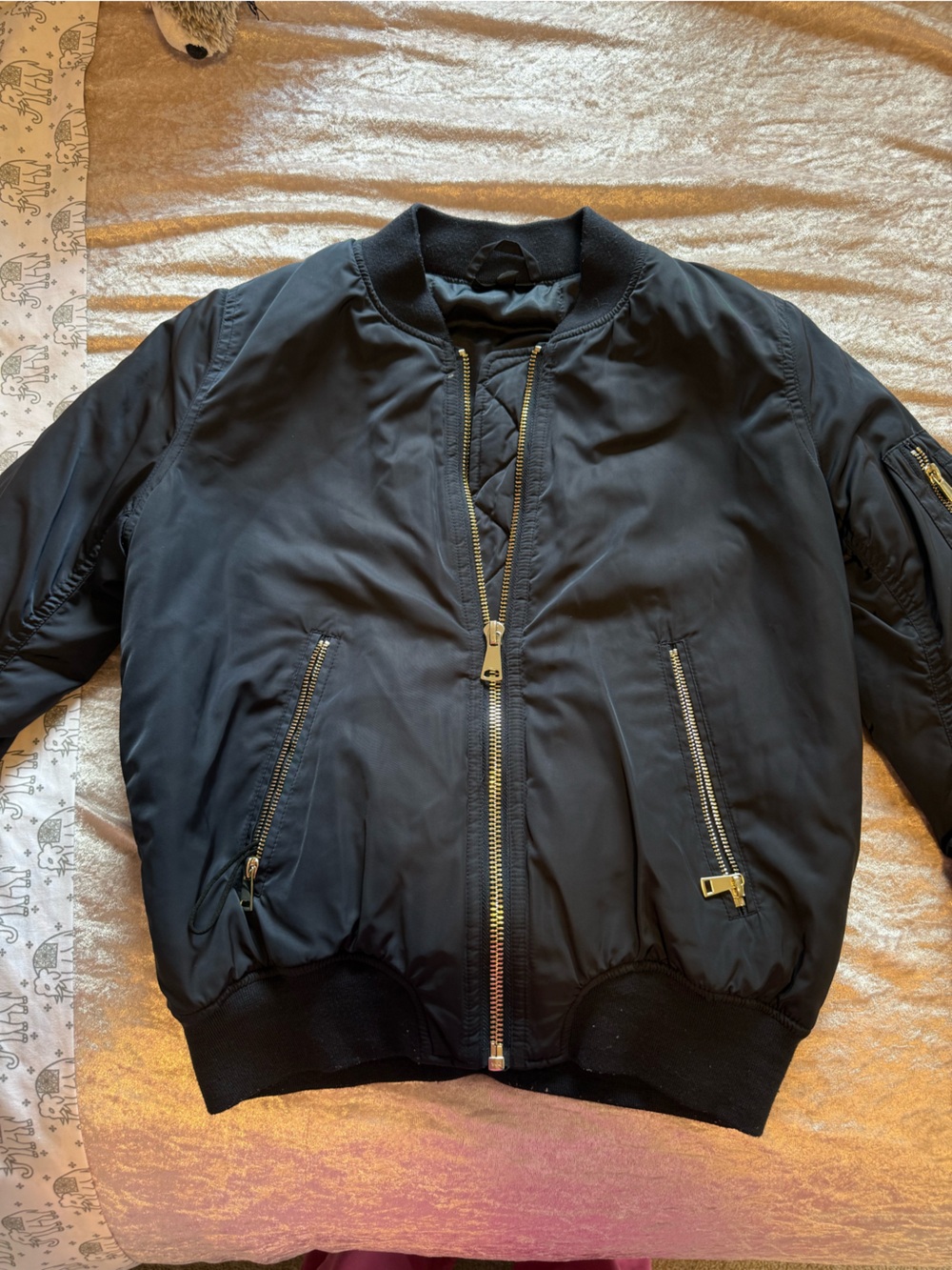Topshop Black Bomber Jacket with Gold Hardware